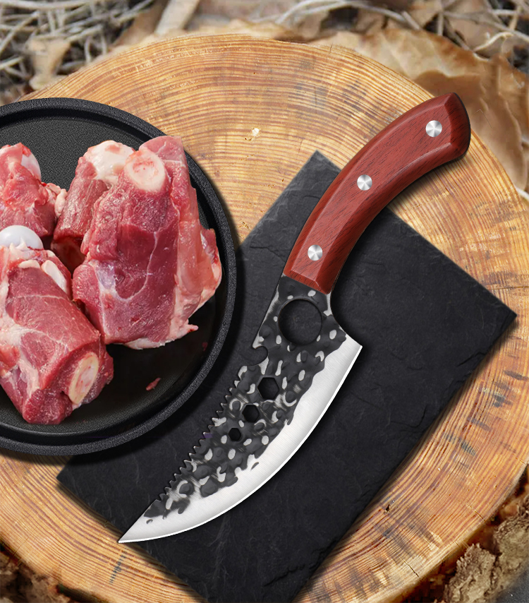 骨刀肉摊猪肉刀野餐露营烧烤切肉小刀 手工锻打圆孔剔骨分割刀【赠皮