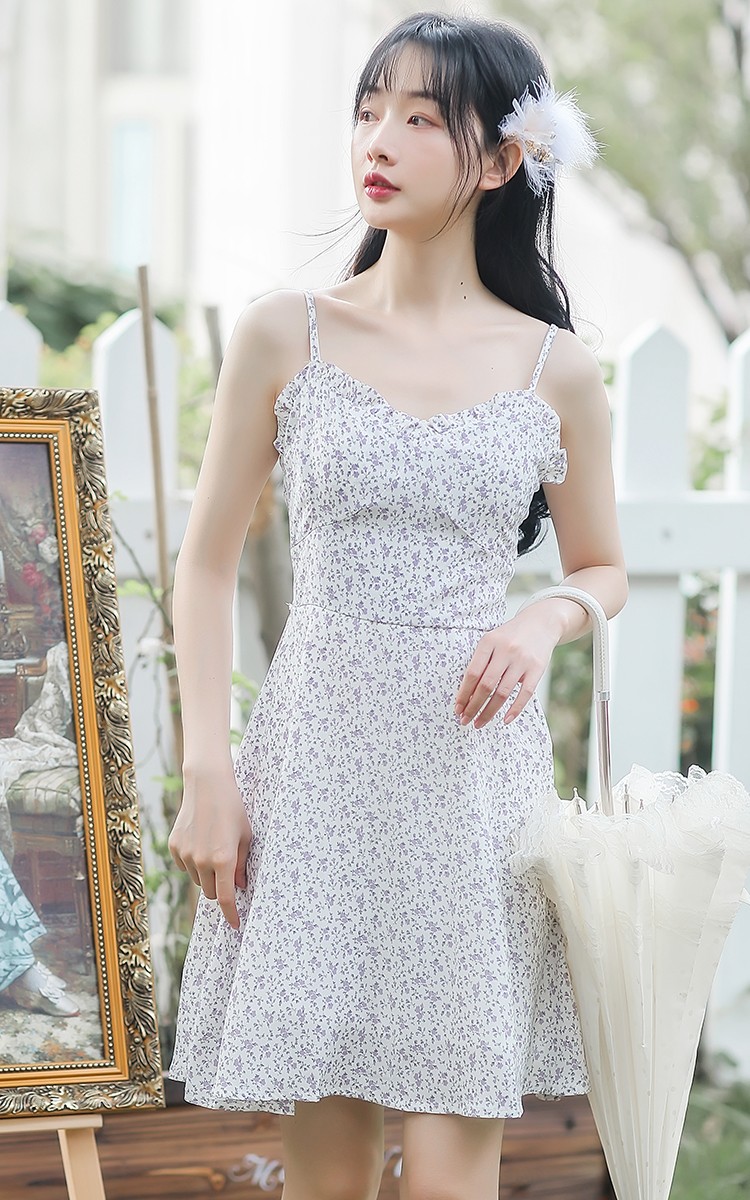 甄虹2021新款温柔小清新碎花吊带裙 6520黄色吊带裙 s