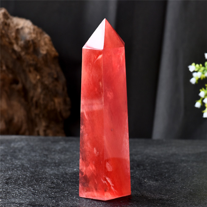 势坤熔炼红水晶柱水晶簇风水摆件鸿运当头摆件高度20公分