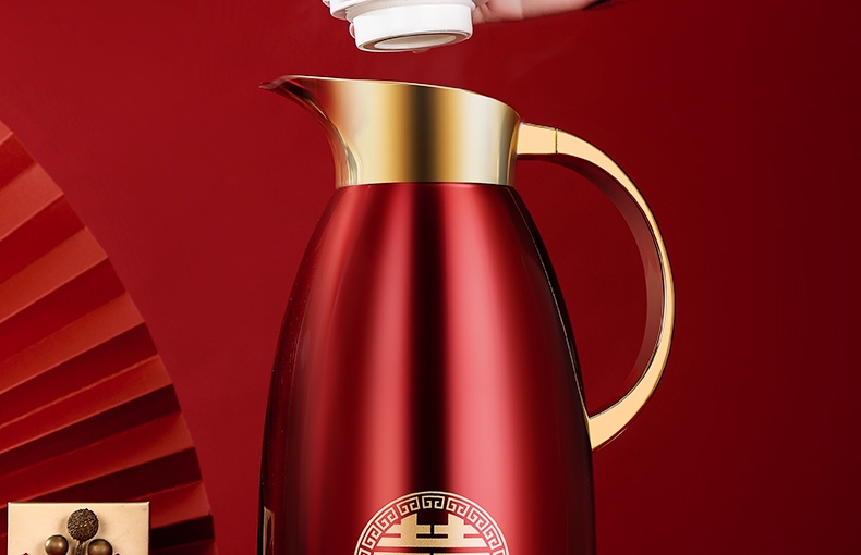 德国保温壶结婚水壶家用304不锈钢保温瓶暖瓶红色热水壶陪嫁一对德国