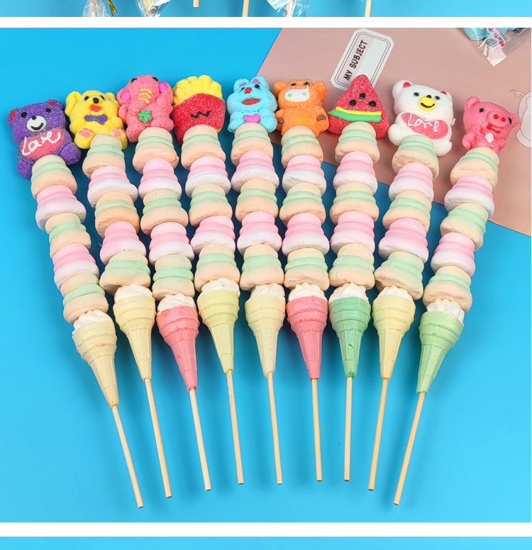 棉花糖葫芦长串串卡通可爱创意网红软棒棒糖果批散装100串架子1个4元