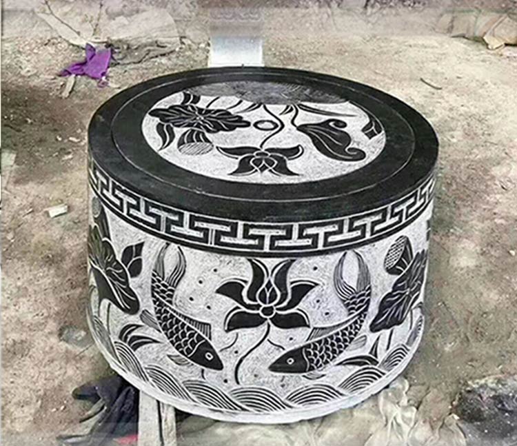 石雕老式井口井盖井台井圈青石头水井套家用庭院仿古石材围栏装饰花草