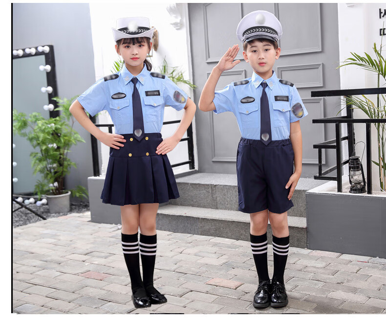服装警官服角色扮演衣套装小交警演出表演 女款长袖五件套白色帽子