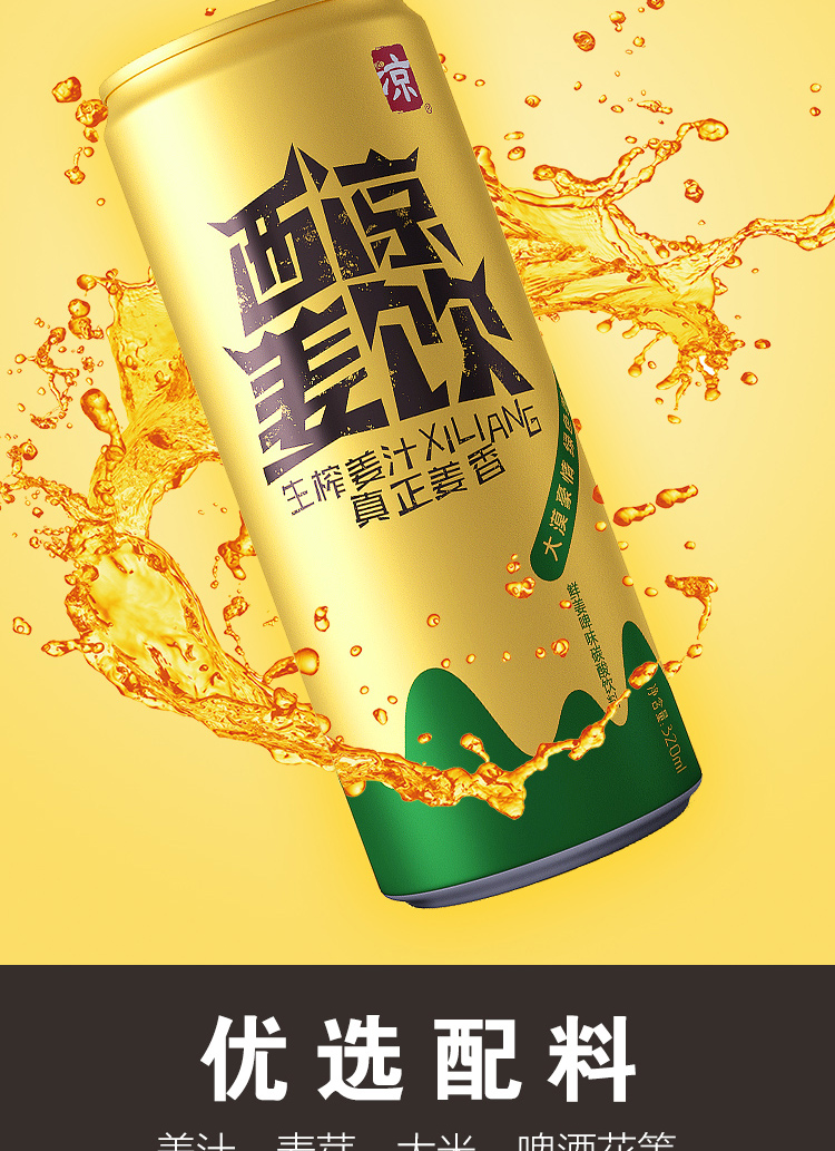 西凉姜饮甘肃武威特产姜啤无酒精碳酸姜汁饮料罐易拉罐装500ml12大