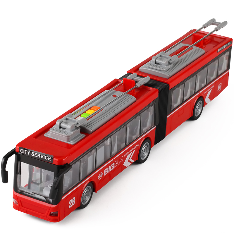 客车儿童宝宝仿真惯性公共汽车模型玩具城市双节巴士白色送2人偶电池