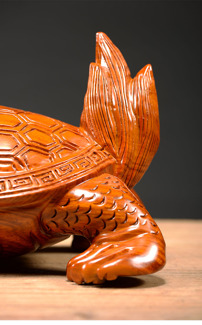 仙莱阁花梨木雕龙龟摆件客厅家居装饰龙头龟木头仿古红木办公室商务