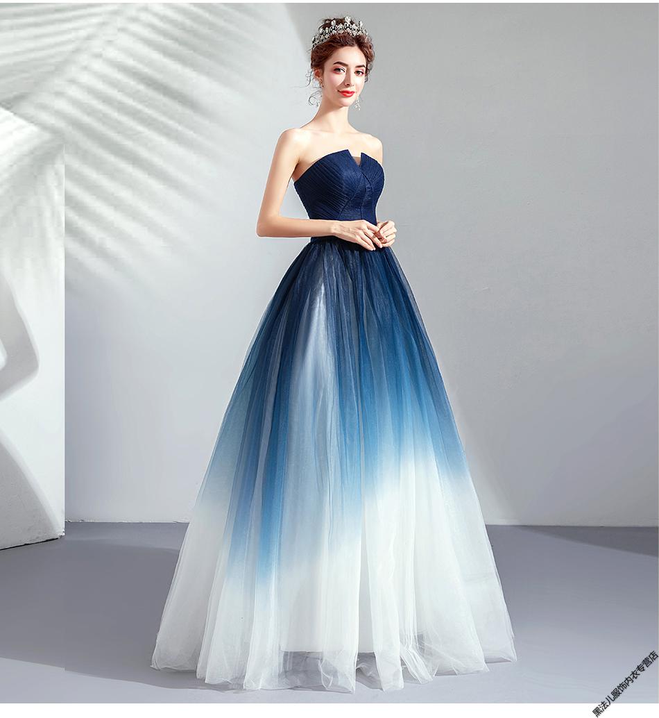 【轻奢大牌】雅鹿梦幻星空渐变蓝色宴会年会演出艺考主持人走秀婚纱晚