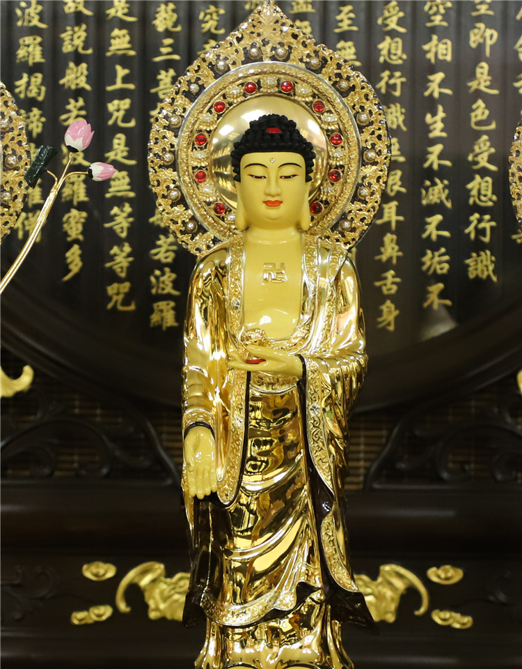 行天宫纯铜鎏金西方三圣铜像阿弥陀佛像观音佛像供奉家用摆件 阿弥陀