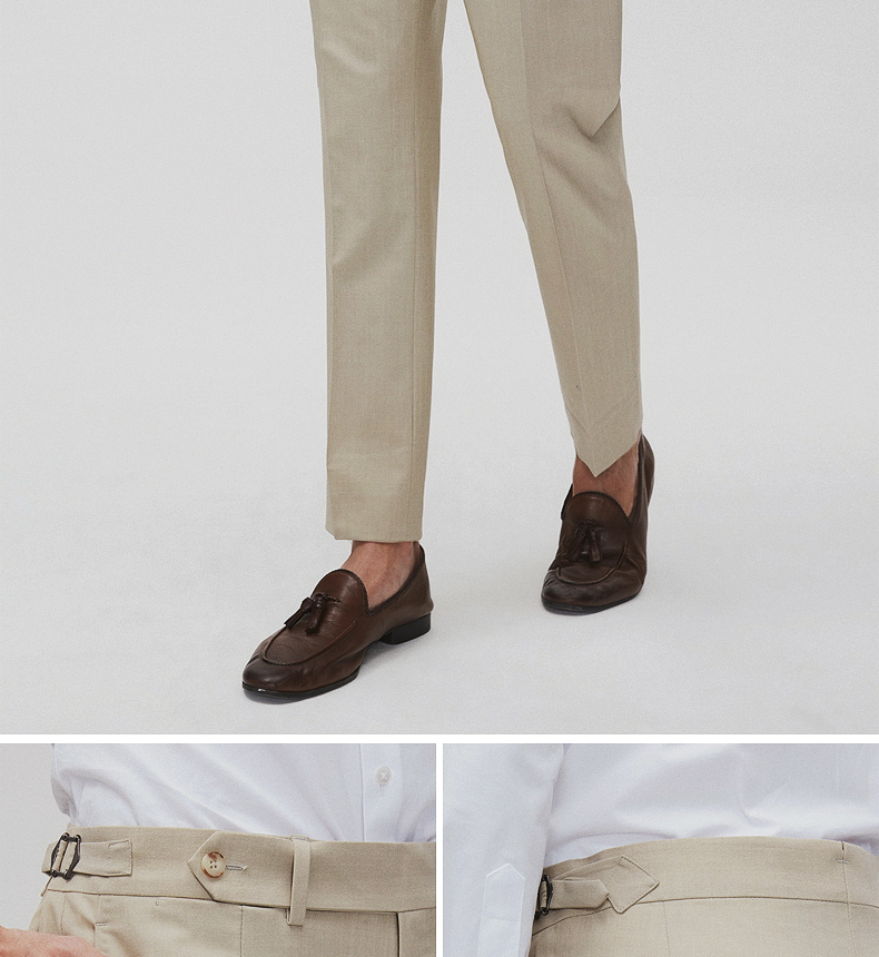 monty春秋米色平纹西服裤子男士商务轻正装休闲修身直筒西裤 浅米色