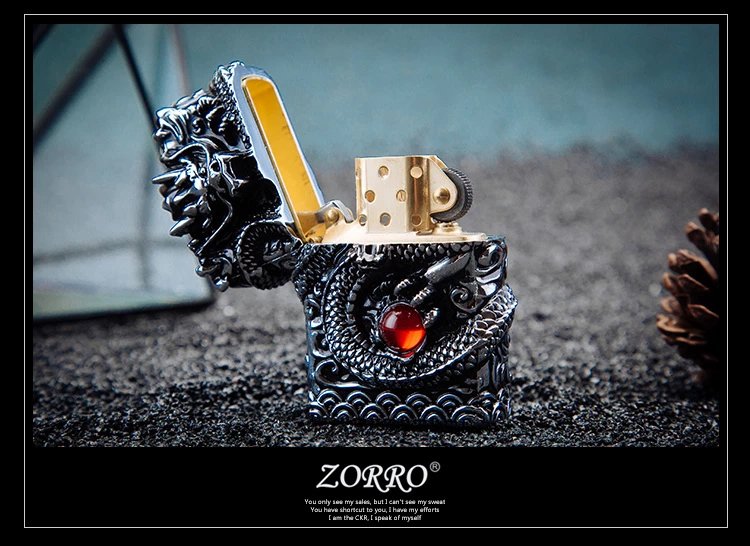 香港zorro佐罗煤油打火机重甲神龙镂空雕刻天龙风限量送礼 铬黑(豪华