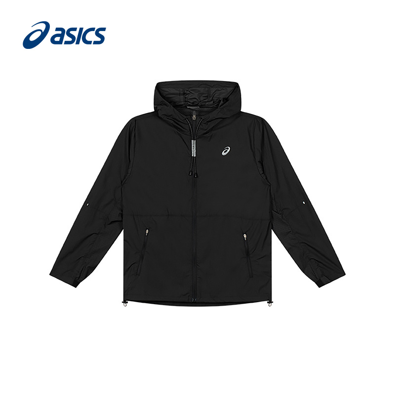 yysports asics亚瑟士男子运动服黑色防风衣跑步梭织夹克衫2031d143