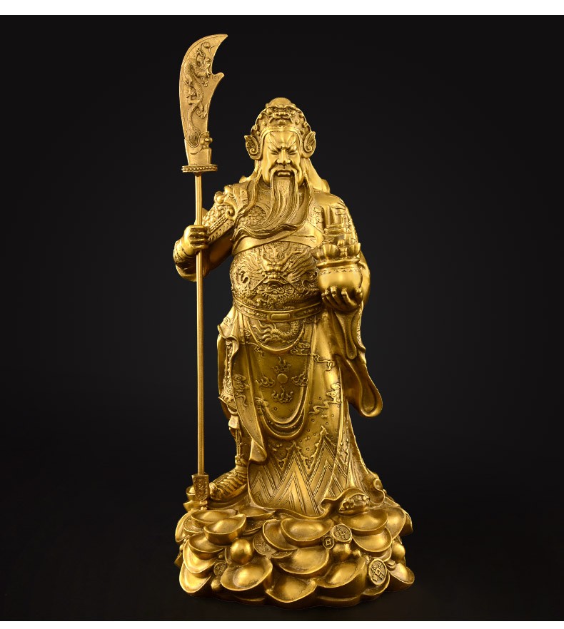 domir 纯铜托元宝关公摆件武财神供奉大号关公刀关羽关二爷佛像客厅