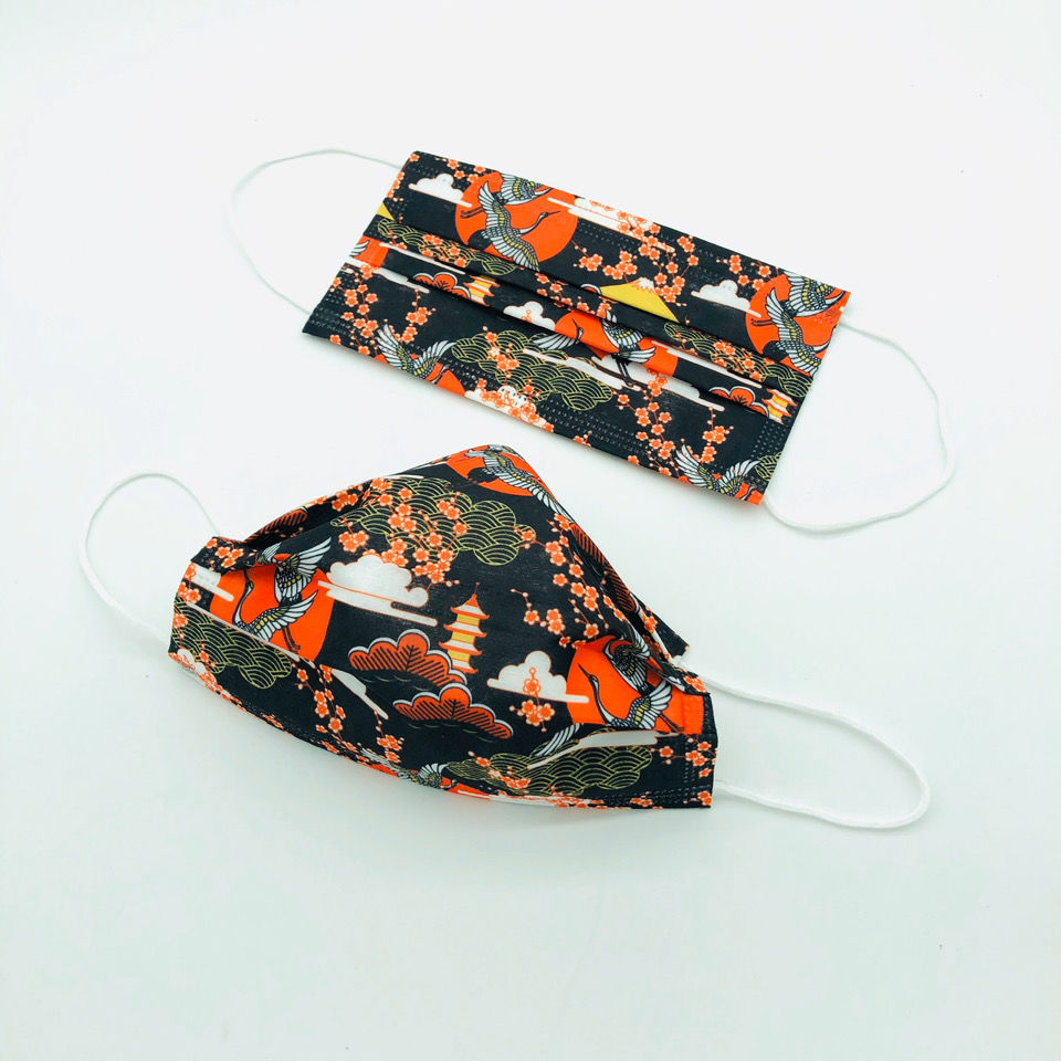 弗 和风系列成人印花口罩一次性防护口罩三层加厚含熔喷仙鹤梅花口罩