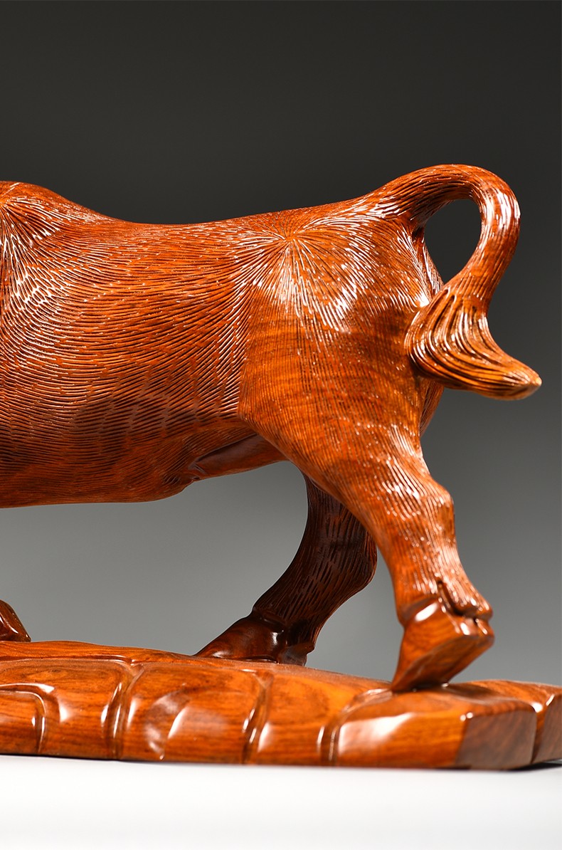 善逸花梨木雕牛摆件工艺品实木牛气冲天生肖牛家居客厅玄关董事长总