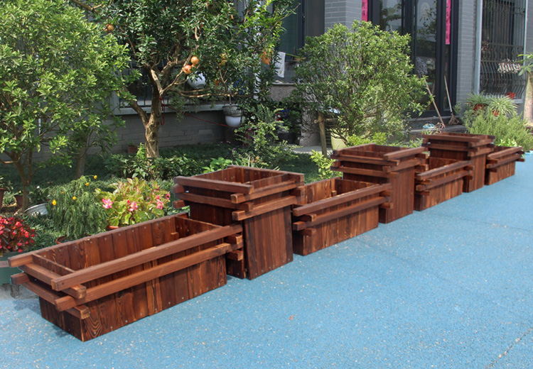 采缇长方形户外防腐木碳化木花箱防腐木花箱室外市政道路景观花盆 长