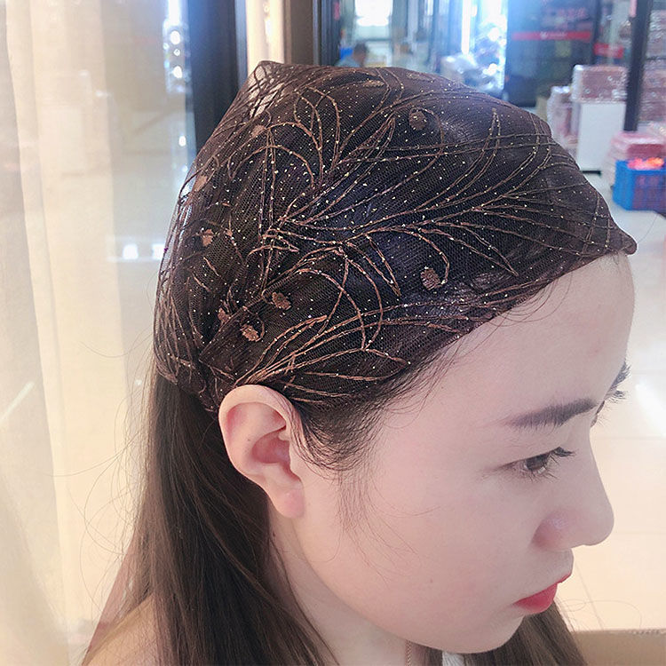 法克伦遮白发神器头饰气质网纱提花闪亮粉遮白发宽发带蕾丝女头巾发套