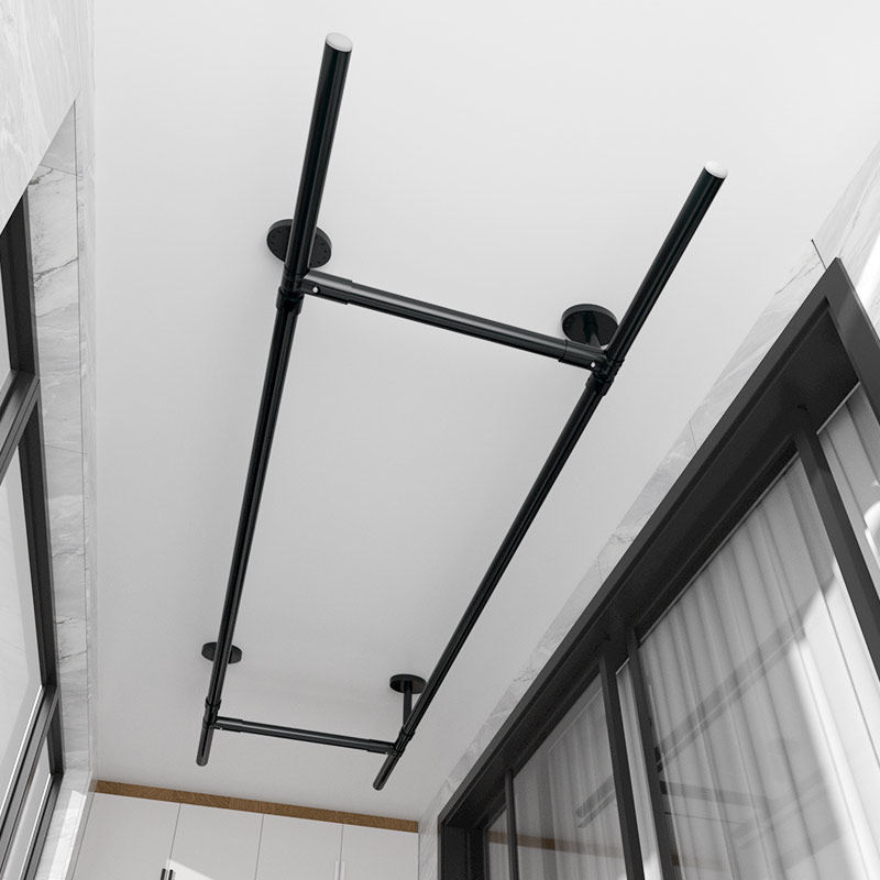 长欣晾衣神器晒衣服不锈钢固定式晾衣杆阳台顶装晾衣架双杆凉衣架挂