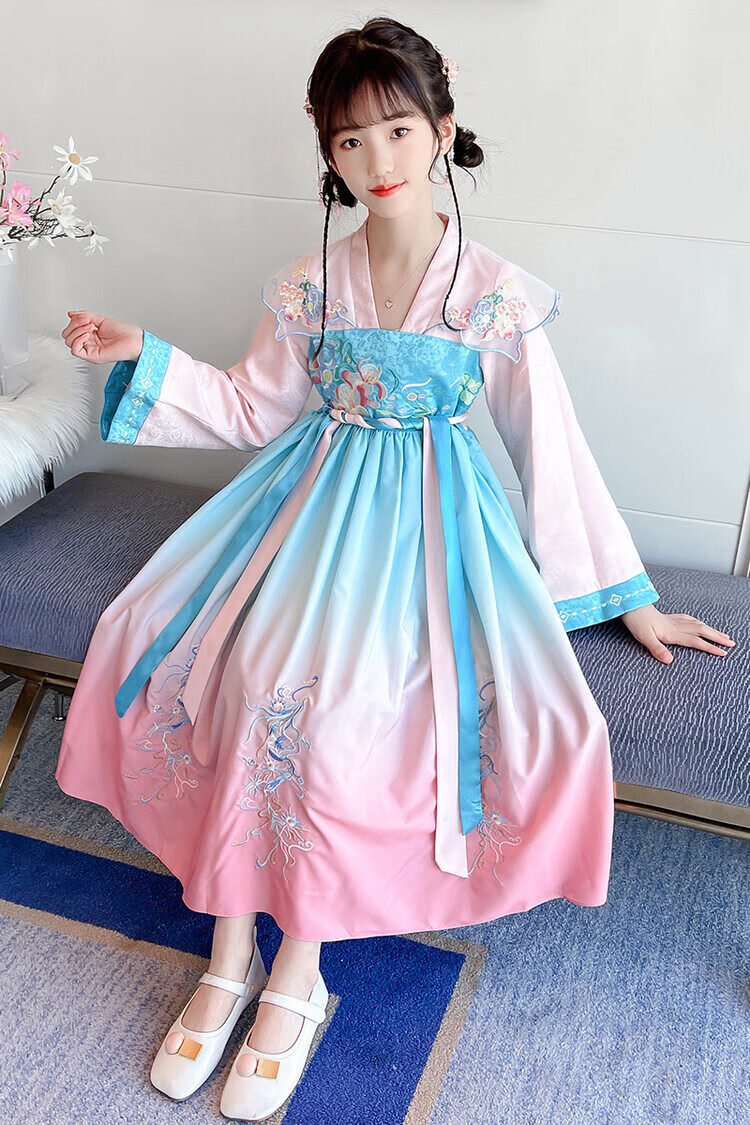 迪士尼商场同款女童汉服春秋2022新款古风连衣裙紫色儿童古装超仙中国