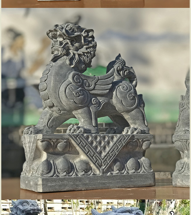 姬幻石雕青石貔貅摆件一对门口酒店门墩皮丘独角大型石头神兽 高60长