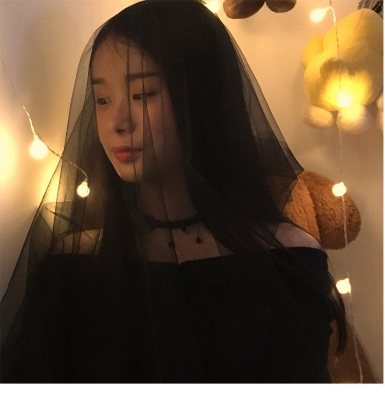 万圣节黑色发光头纱新娘头纱头饰超仙森系网红拍照道具复古万圣节简约