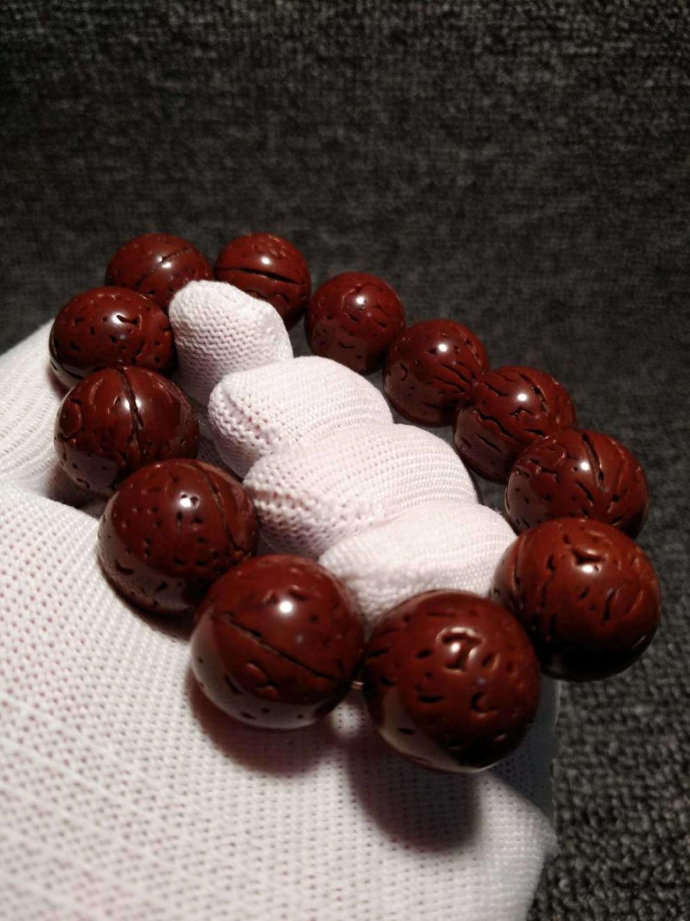 桃核光珠手串野生脑纹桃核密纹纯手工正圆光珠手持文玩手串13mm素串