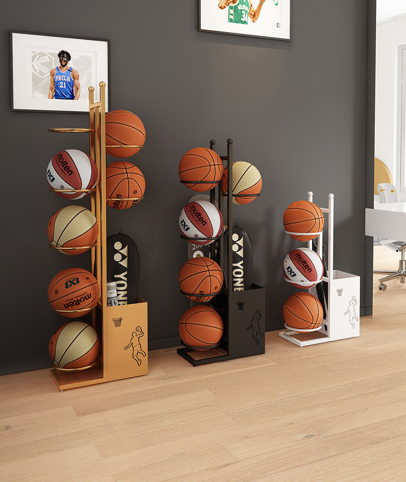 60儿童篮球收纳架简易家用球类摆放置物架幼儿园球架羽毛球拍收纳筐