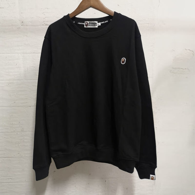 bape潮牌刺绣小标猿人头色毛圈圆领套头宽松休闲长袖情侣卫衣男 5095