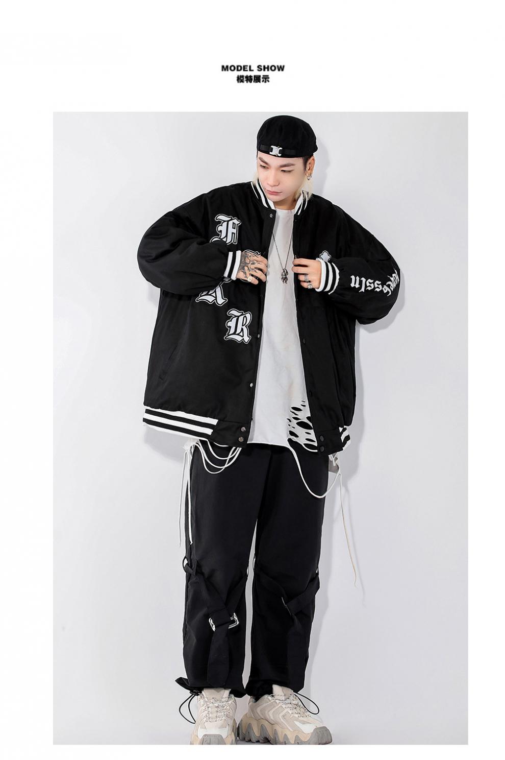 fengpian 原宿立领宽松oversize加厚男式棒球服外套哥特绣花机能