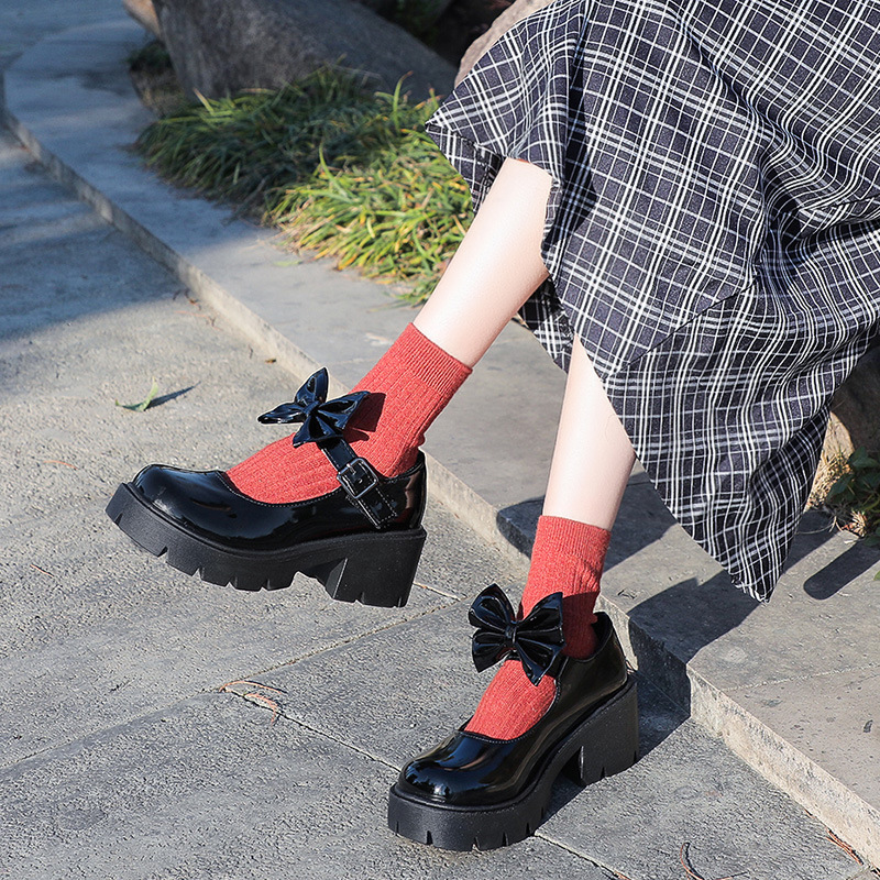 jk鞋子 日系 学院风制服鞋子女圆头基础款玛丽珍小皮鞋蝴蝶结厚底单鞋