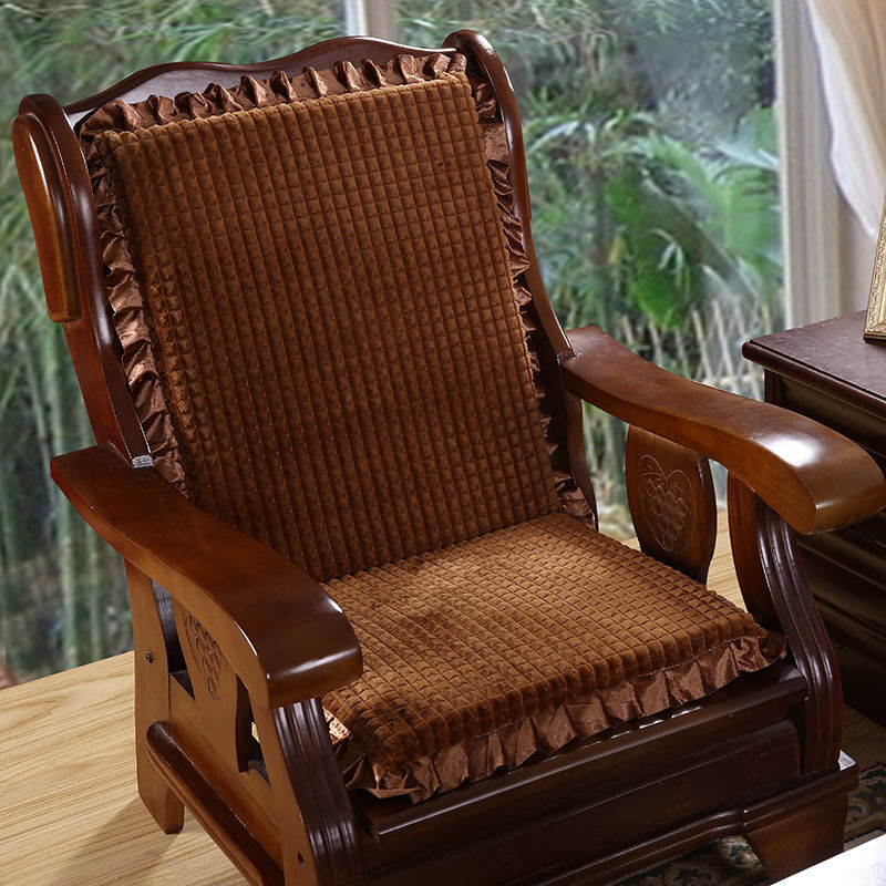 加厚防滑可拆卸实木沙发垫冬季毛绒红木组合沙发坐垫带靠背座椅垫