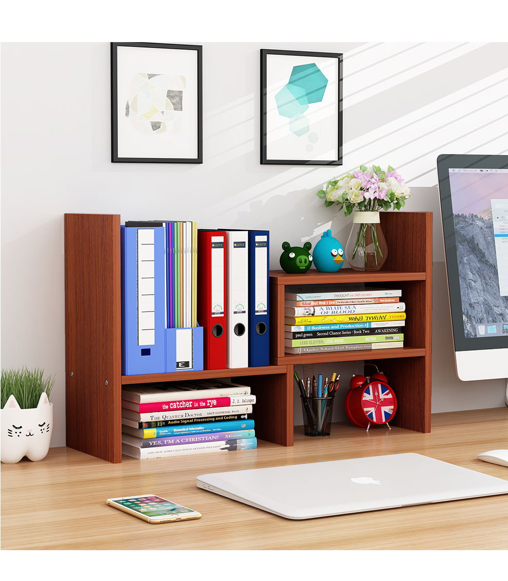 创意桌面伸缩书架收纳简易多层桌上置物架省空间学生用简约现代粉色