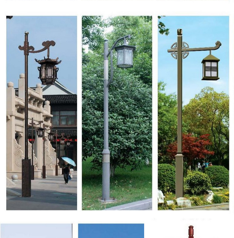 太阳能庭院灯中式仿古景观灯3米水公园景区复古双头定制路灯 太阳能