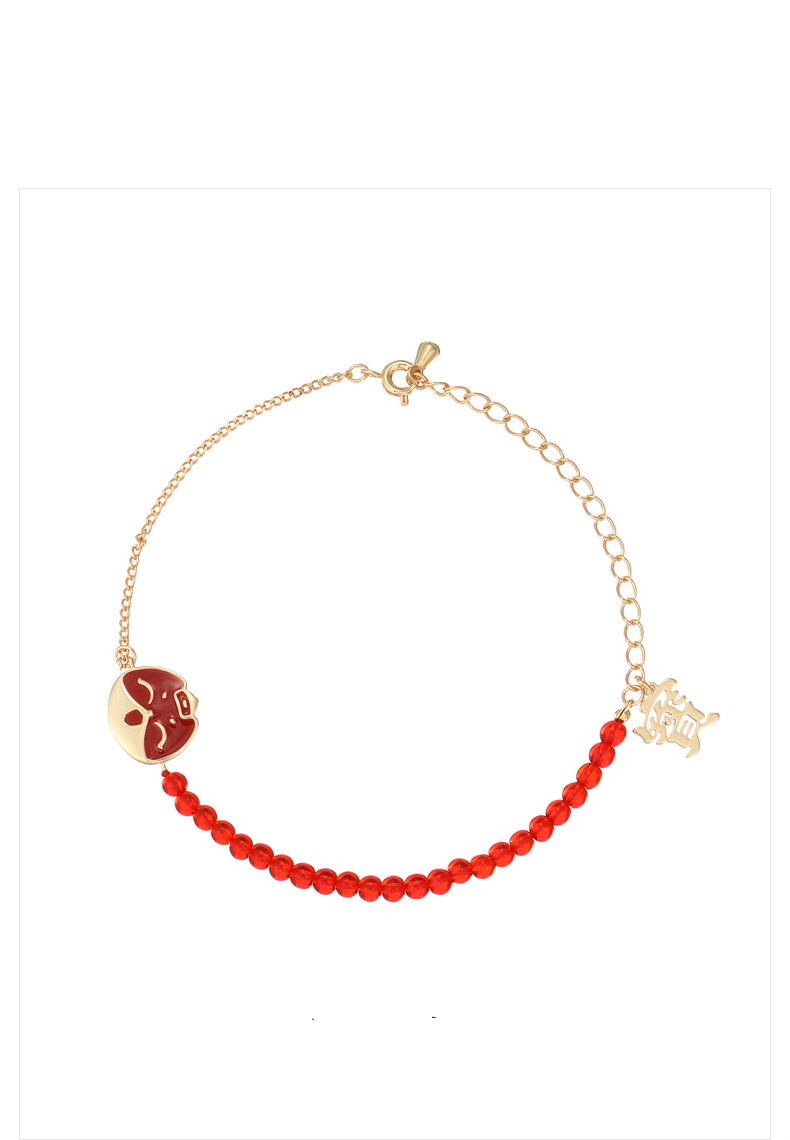 兰际lanji轻奢品牌宫廷御猫系列发财寓意手链女新年送礼红色串珠拼接