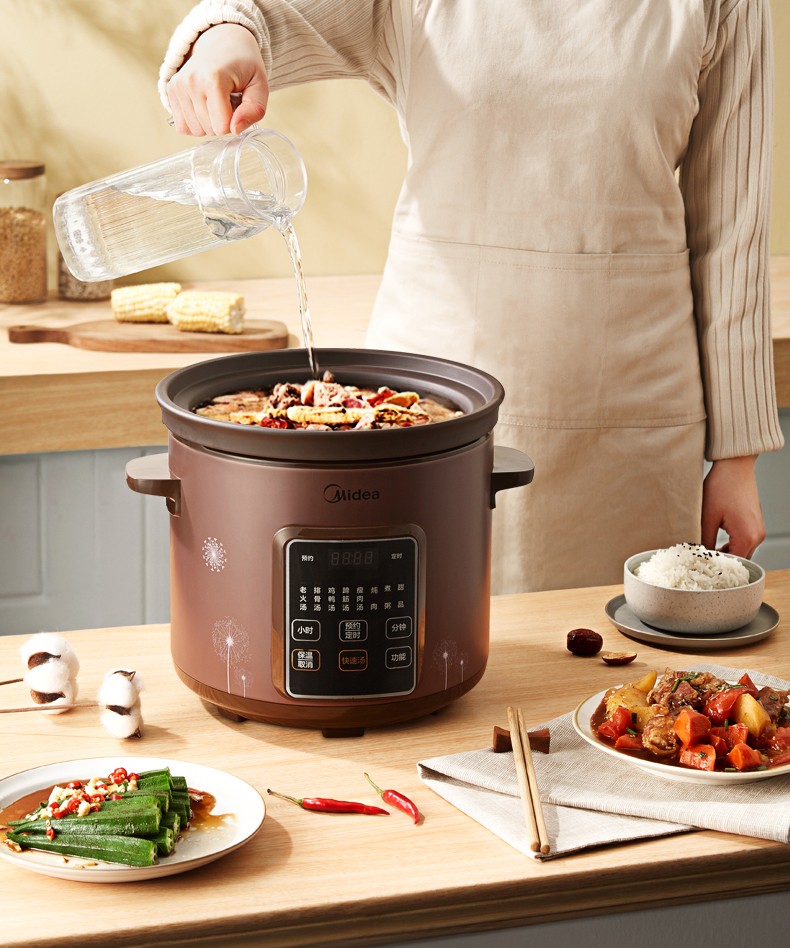 美的midea电炖锅电炖盅南都陶釜内胆煮粥锅4l大容量养生锅紫砂锅盅电