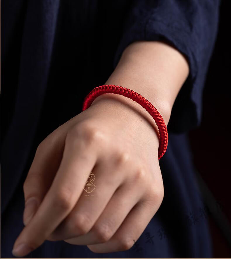 去寻花素红绳手链男手工编织金刚结女手绳情侣好运礼物红色素绳调节款