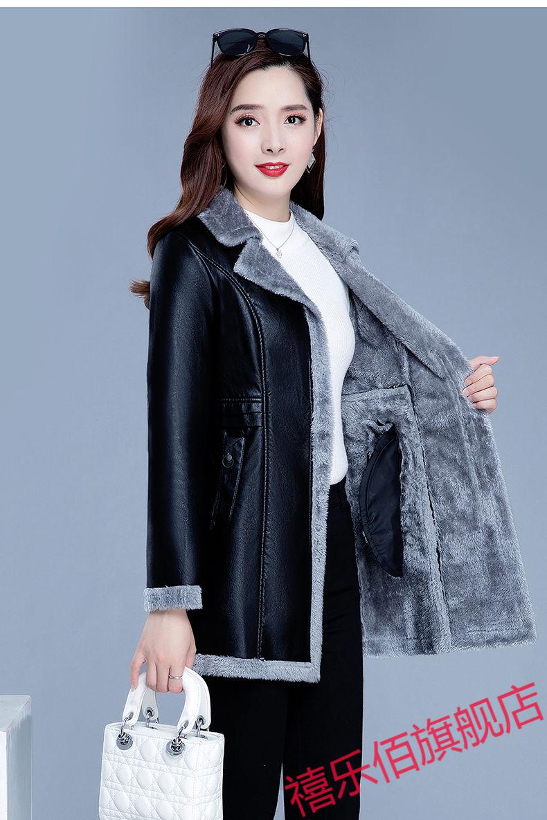 真皮皮衣女中长款加绒加厚女冬季2021女装大衣灰色厚款加绒l120140斤