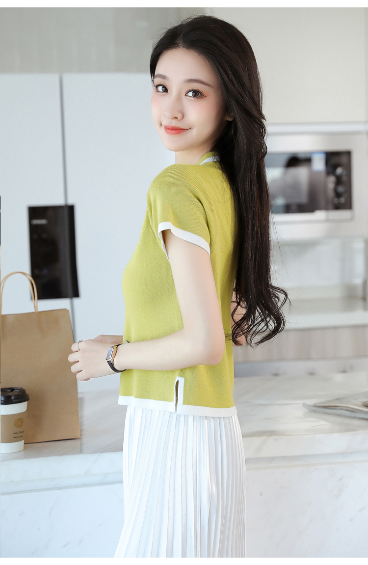 夏天带领女士冰丝短袖上衣有领子的小个子修身短款t恤女针织夏季polo