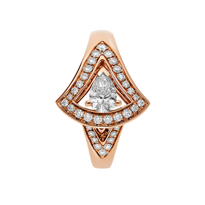 宝格丽divas dream女18k玫瑰金镶梨形主钻密镶钻石镂空扇形戒指