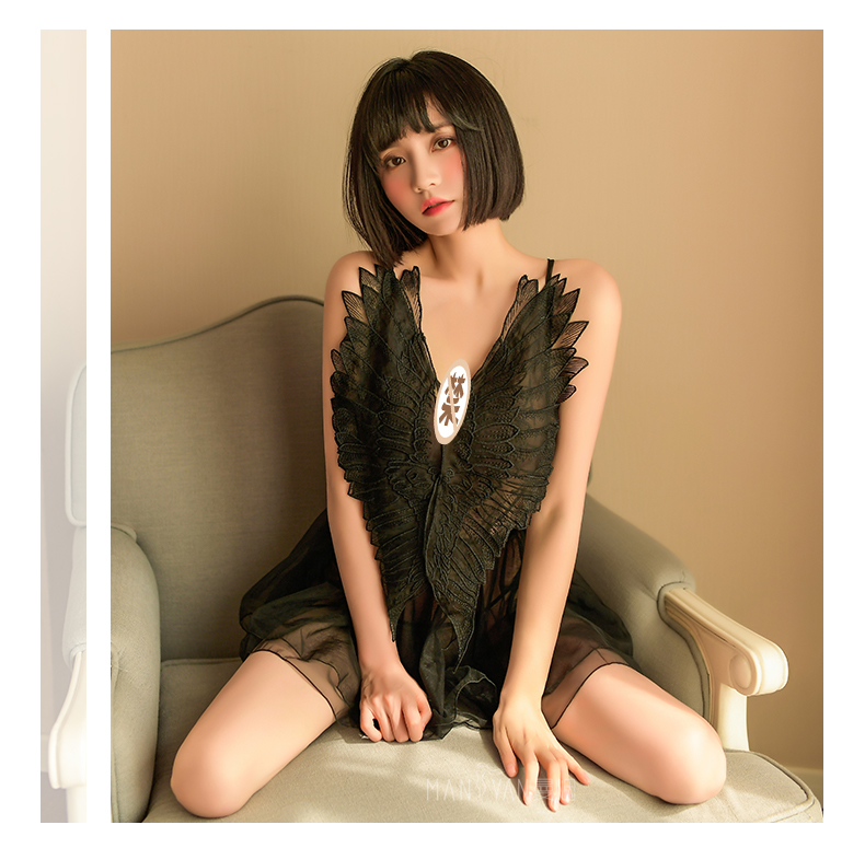 曼烟情趣内衣女诱惑网纱吊带性感睡裙制服诱惑透明蕾丝开档免脱睡衣