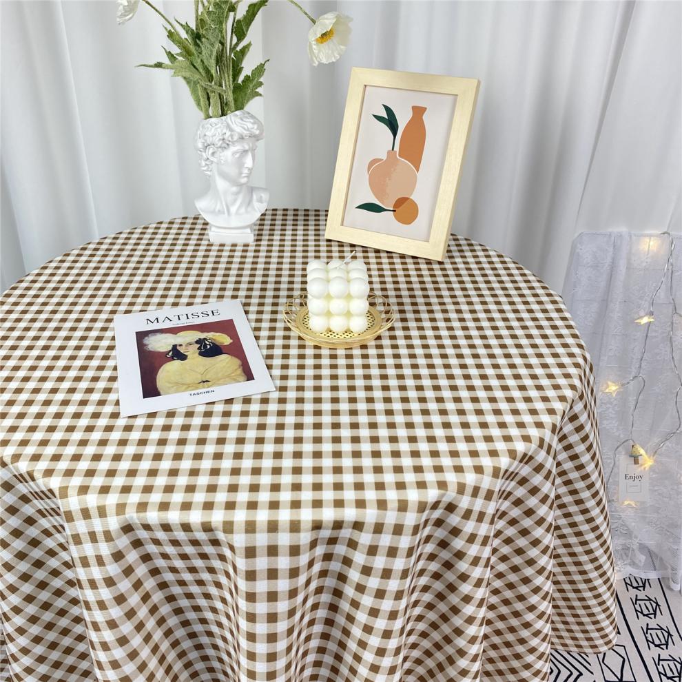 ins韩风格子书桌布学生北欧风餐桌垫少女心绒布拍照布艺宿舍书桌粉色