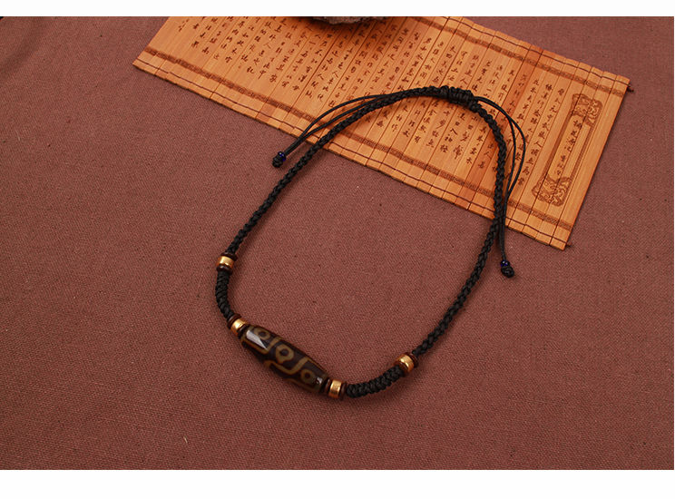 西藏玛瑙九眼天珠横穿挂脖锁骨链手工编织男女款项链简约饰品吊坠细绳