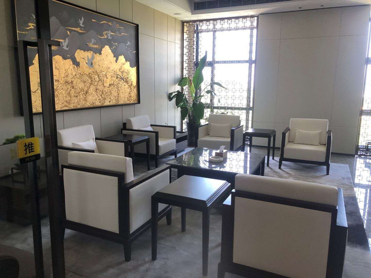 格灿新中式贵宾区接待室会议沙发茶几组合新中式vip商务单人沙发椅