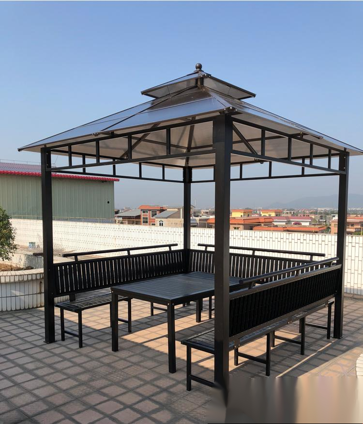 户外凉亭家用小木屋庭院别墅阳光板铁艺亭子农庄四角亭工地茶水亭 3*6