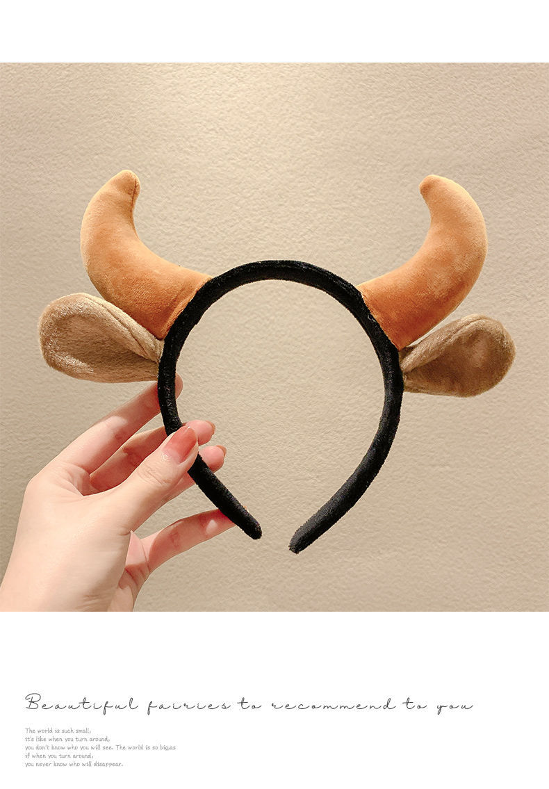 红色过年发箍牛气冲天牛角头饰新年发卡跨年儿童发饰节日道具头箍