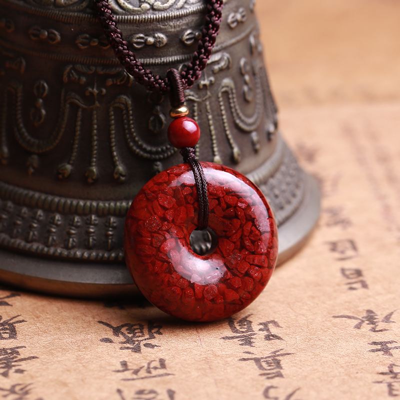 木晶阁虎年本命年天然朱砂吊坠平安扣挂件项链晶体砂男女原石原矿饰品