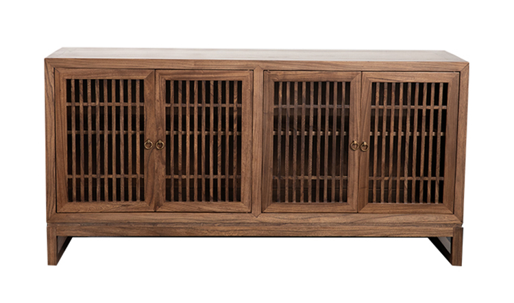 新中式餐边柜老榆木茶水柜实木矮柜茶室边柜鞋柜隔断玄关柜储物柜四门