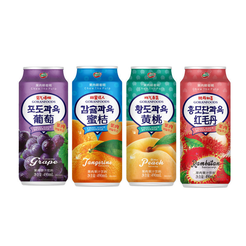 果粒饮料果汁 490ml*12罐 水果坊葡萄黄桃蜜桔草莓味果粒果汁混合装