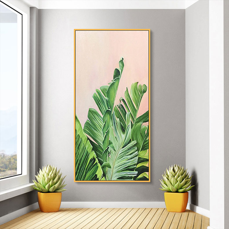 nessa 纯手绘油画玄关背景墙装饰画植物芭蕉叶轻奢美式客厅餐厅挂画