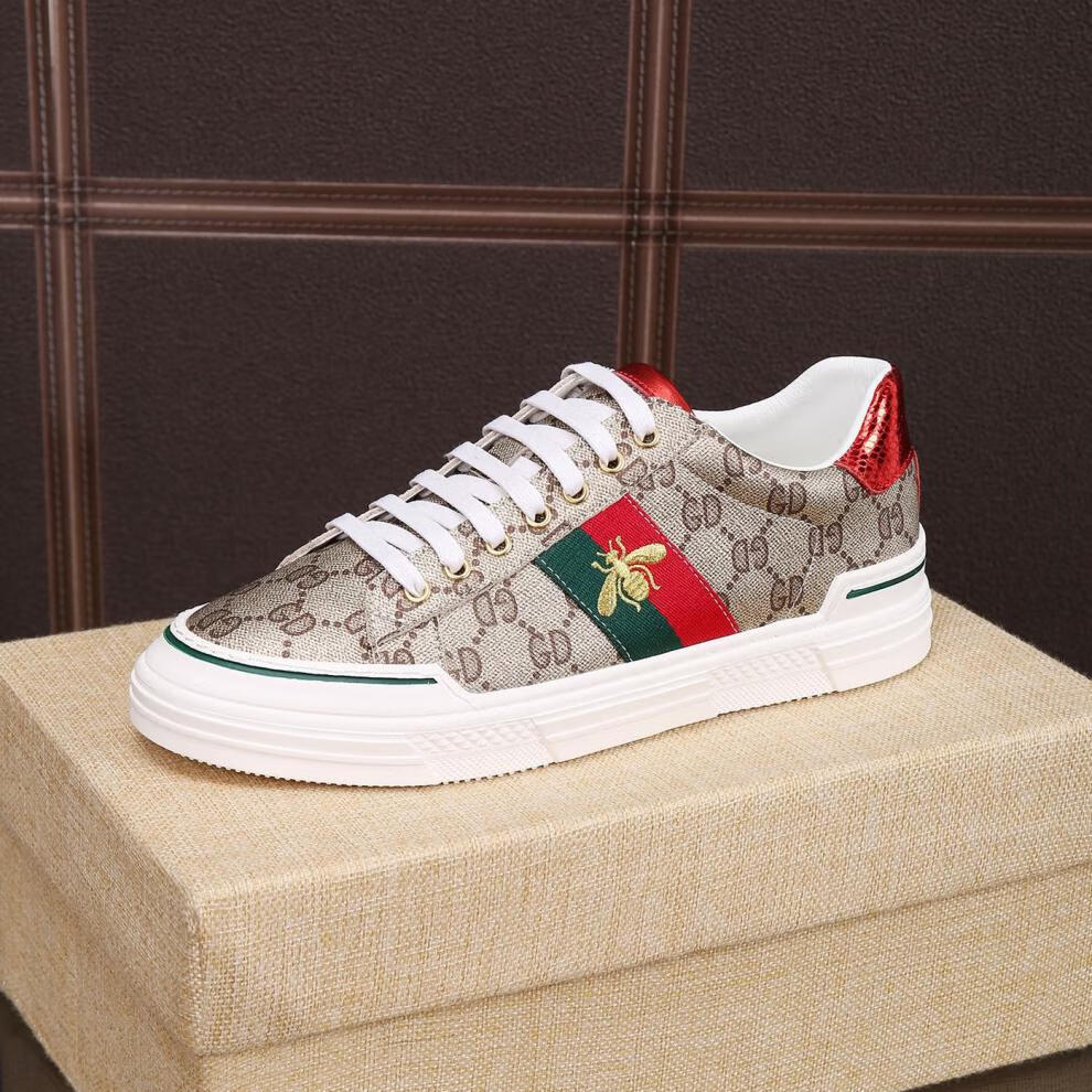 古驰(gucci)欧洲站潮鞋高端小蜜蜂男鞋休闲板鞋真皮系带轻奢潮 高端