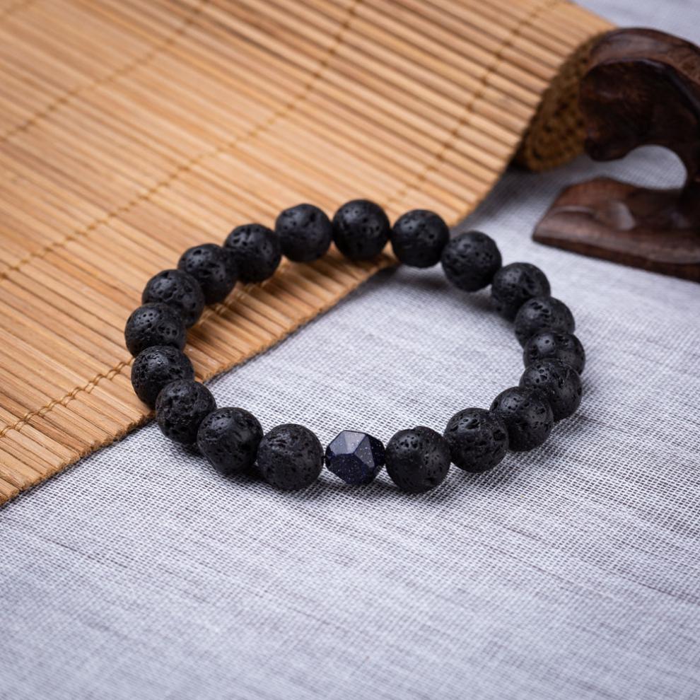 幸运转运珠火山岩手串情侣依莲妃10mm火山石金砂星空手链精美礼盒装